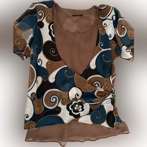 Printed short sleeves chiffon women’s top Size L